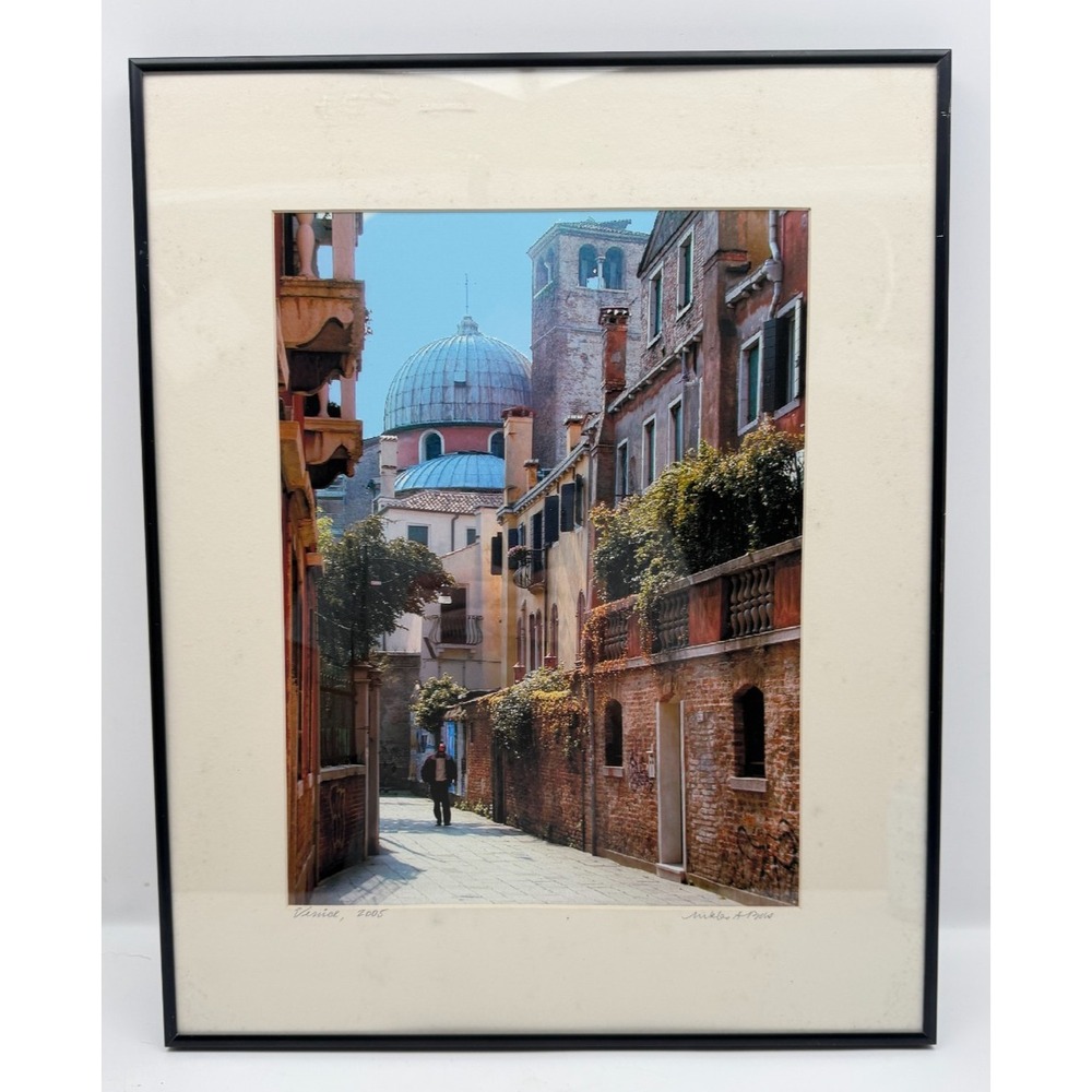 AMS Framed Venice Italy Street Scene Fine Art Photograph Black Signed 2005 16x20